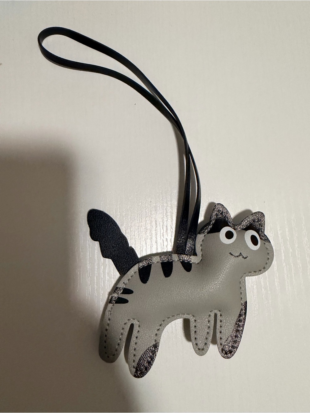 Gray Cartoon Cat Faux Leather Bag Charm
